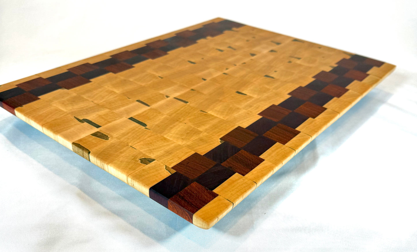 Cutting Board - End Grain Ambrosia Maple, Purple Heart and Paduak 12”x16.25”