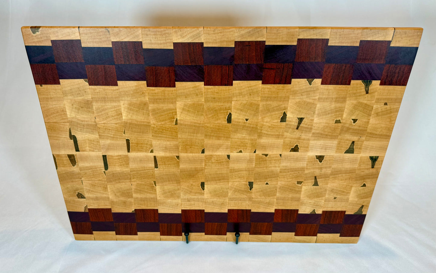 Cutting Board - End Grain Ambrosia Maple, Purple Heart and Paduak 12”x16.25”